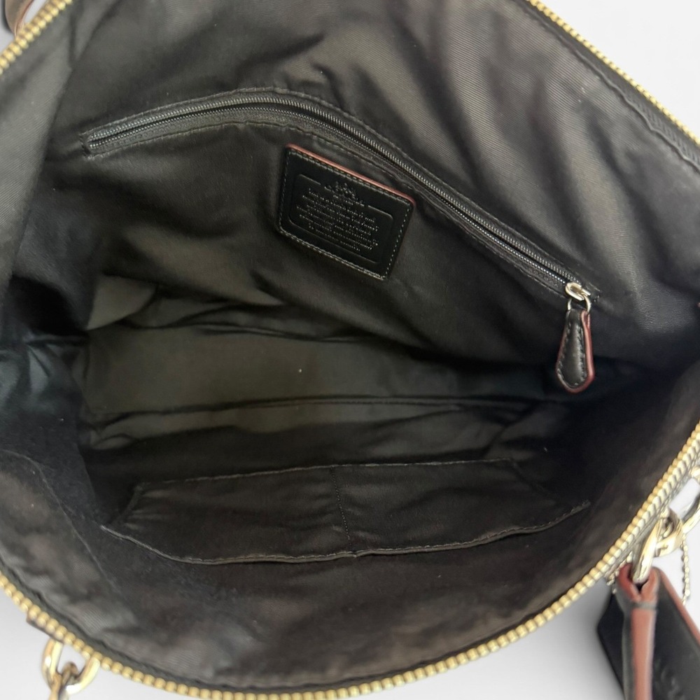 Coach Signature Canvas Tote Black Gray Zip Top Shoulder Bag Crossbody Strap - Picture 10 of 13